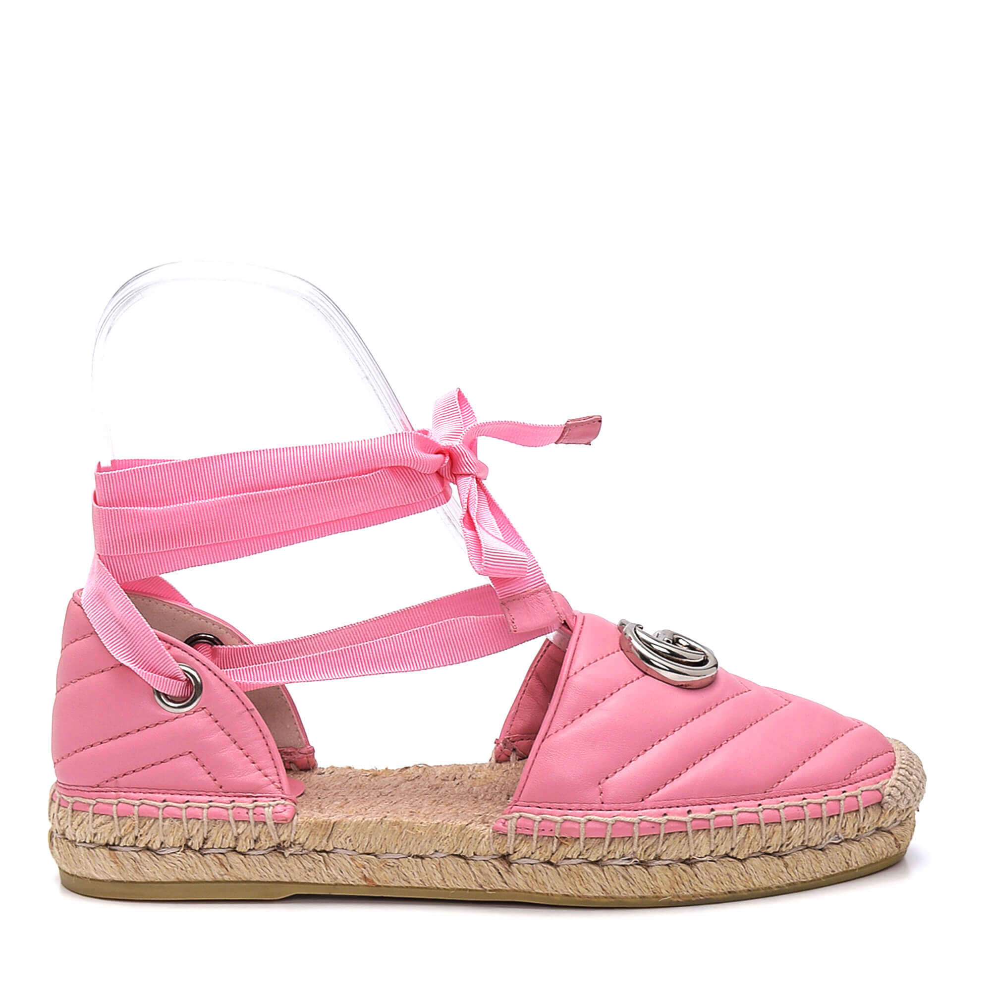 Gucci - Pink Leather Espadrilles With Ankle Strap